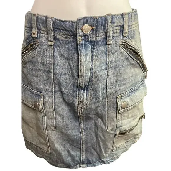 We The Free Free People Avenue Denim Faded Blue Cargo Mini Skirt Women's Size 26 - Picture 3 of 5